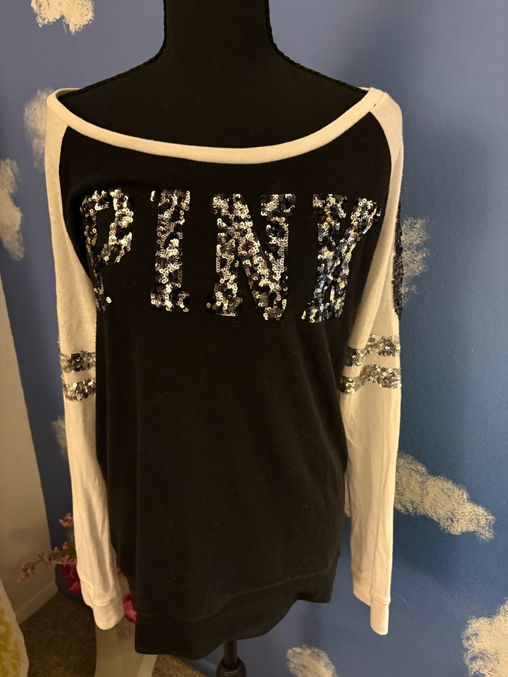 PINK by Victoria’s Secret Vintage Off the Shoulder Sequin Top, Small Petite